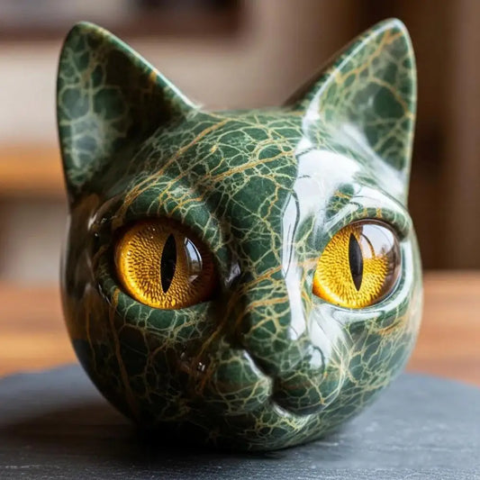 Room Embellishment Finish Home Decor Elegant Black Cat Stone Sculpture with Amber Eyes Hand-carved Luxury Home for Cat for Room