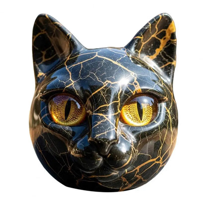 Room Embellishment Finish Home Decor Elegant Black Cat Stone Sculpture with Amber Eyes Hand-carved Luxury Home for Cat for Room
