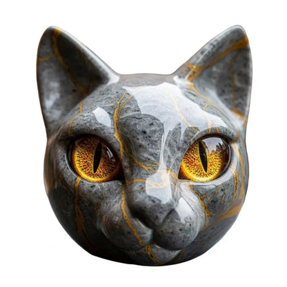 Room Embellishment Finish Home Decor Elegant Black Cat Stone Sculpture with Amber Eyes Hand-carved Luxury Home for Cat for Room