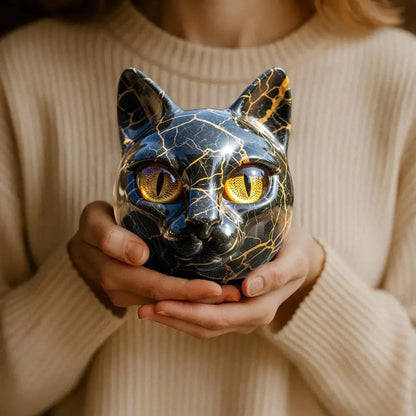 Room Embellishment Finish Home Decor Elegant Black Cat Stone Sculpture with Amber Eyes Hand-carved Luxury Home for Cat for Room