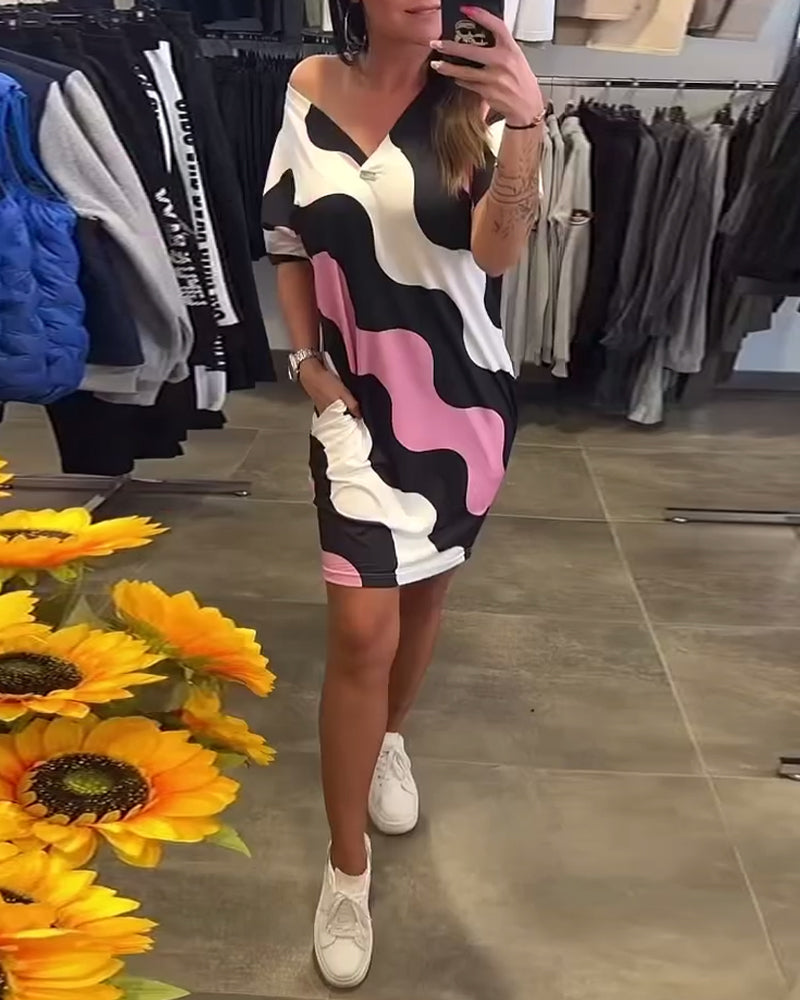 STELLE™ | Robe À Col En V Avec Imprimé Ondulé
