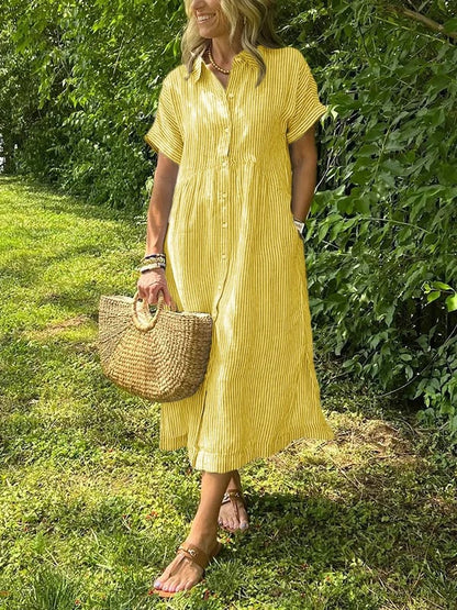 LOUISE | Robe chemise rayée à revers et boutons - Avec poches fonctionnelles