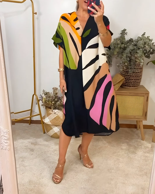 MONICA | Robe décontractée à imprimé feuillage coloré pour un style frais et naturel