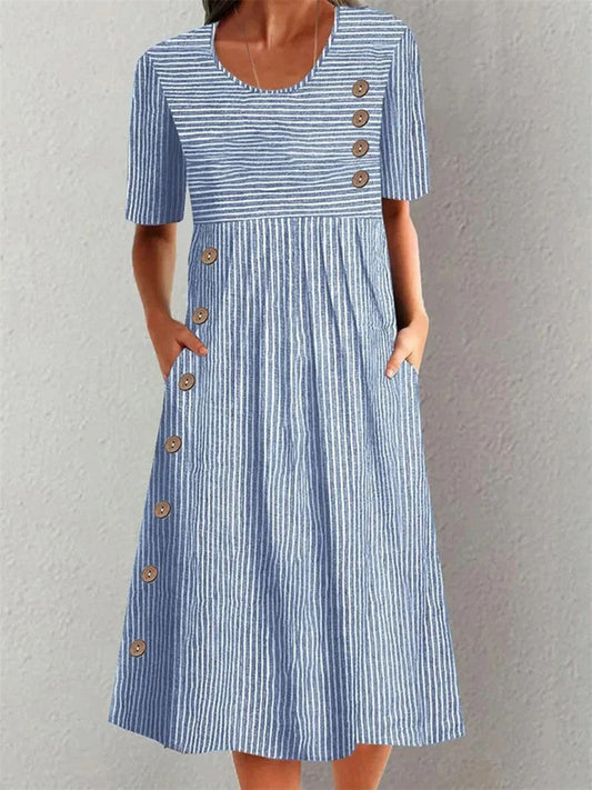 Pris™ | Robe midi en coton à rayures avec une coupe élégante