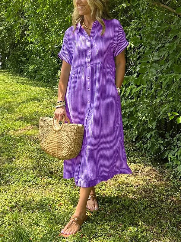 LOUISE | Robe chemise rayée à revers et boutons - Avec poches fonctionnelles