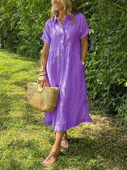 LOUISE | Robe chemise rayée à revers et boutons - Avec poches fonctionnelles