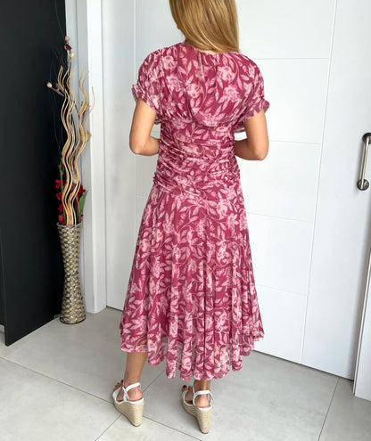 HELENE | Robe imprimée à col V hors épaule pour femmes