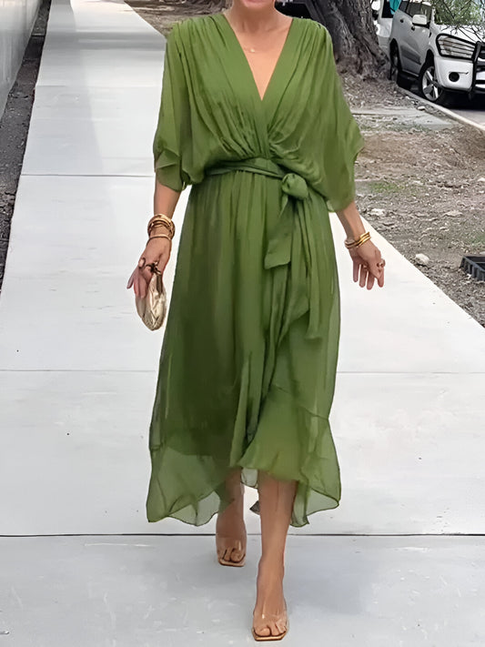YOLANDE™ | Robe en mousseline à col en V