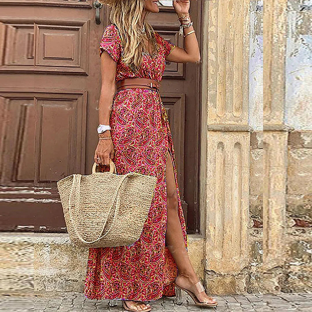 CHANTAL | Robe longue bohème à taille froncée