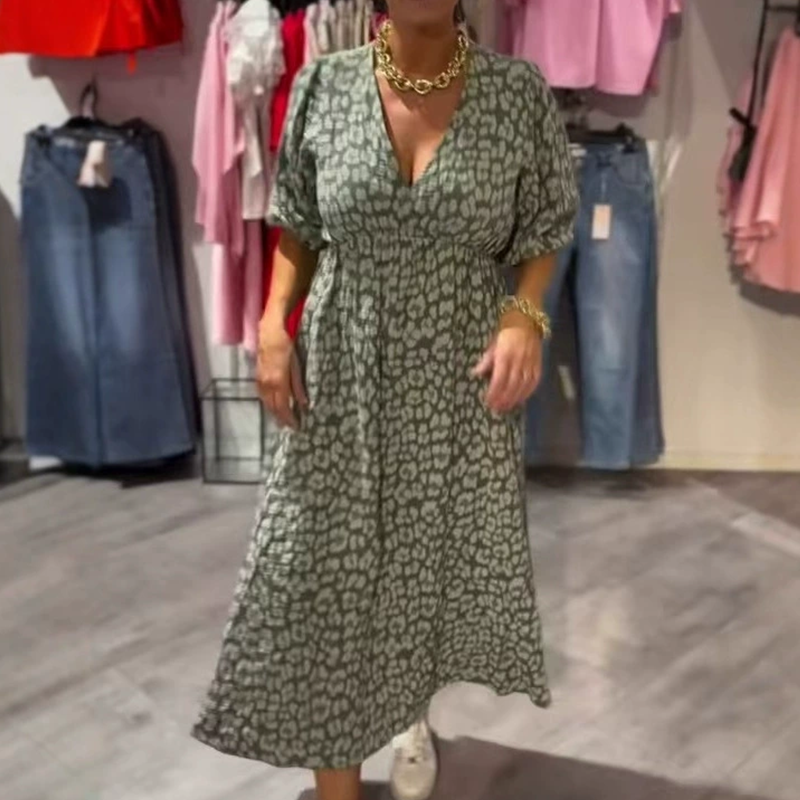 LYNDA | Robe imprimée à col en V pour femmes