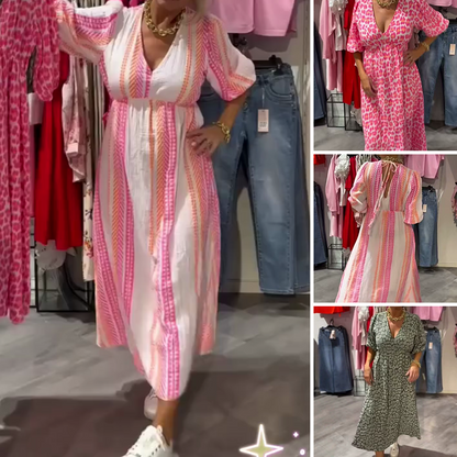 LYNDA | Robe imprimée à col en V pour femmes