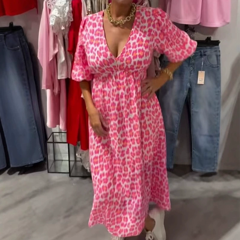 LYNDA | Robe imprimée à col en V pour femmes