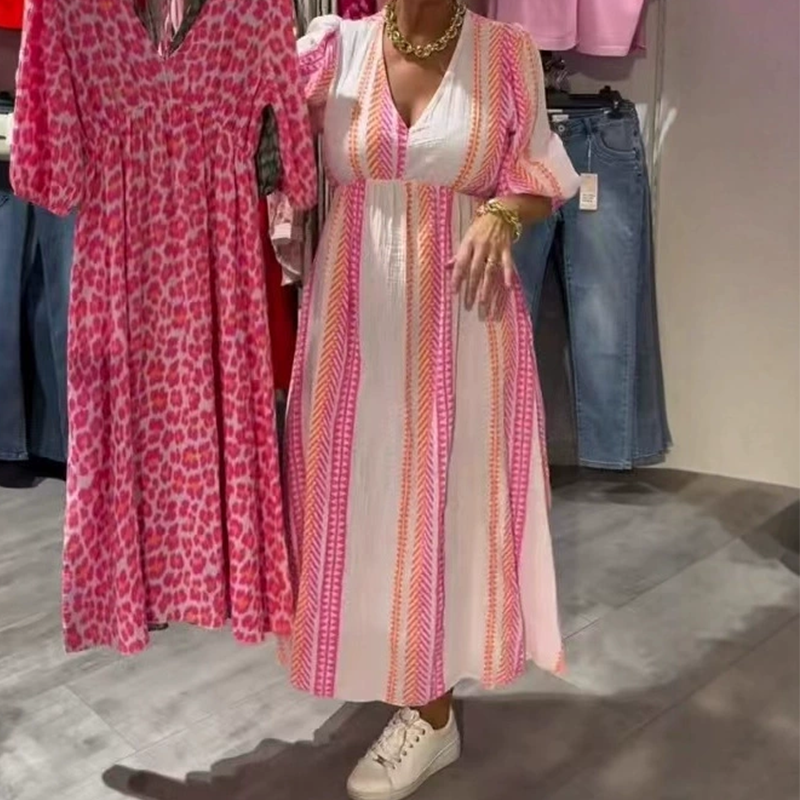 LYNDA | Robe imprimée à col en V pour femmes