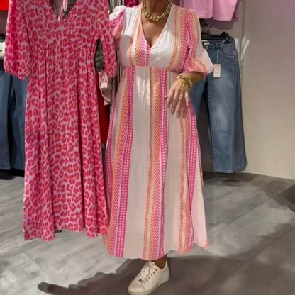 LYNDA | Robe imprimée à col en V pour femmes