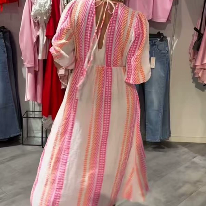 LYNDA | Robe imprimée à col en V pour femmes