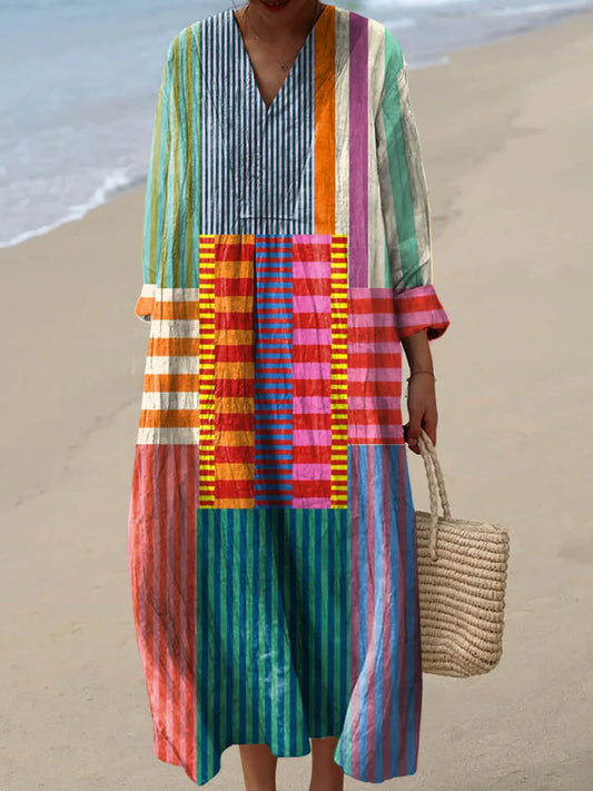 Inaya | Robe Longue Patchwork Multicolore